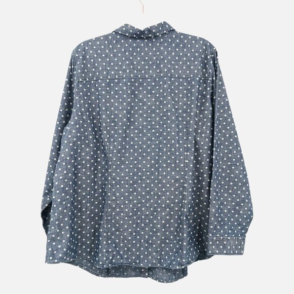 Talbots Polka Dot Chambray Button Up Shirt Size 20W Cotton Long Sleeves - Picture 2 of 10